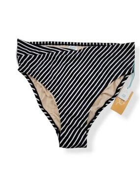 Kona Sol Black and White Striped High Waist Bikini Bottom 14W